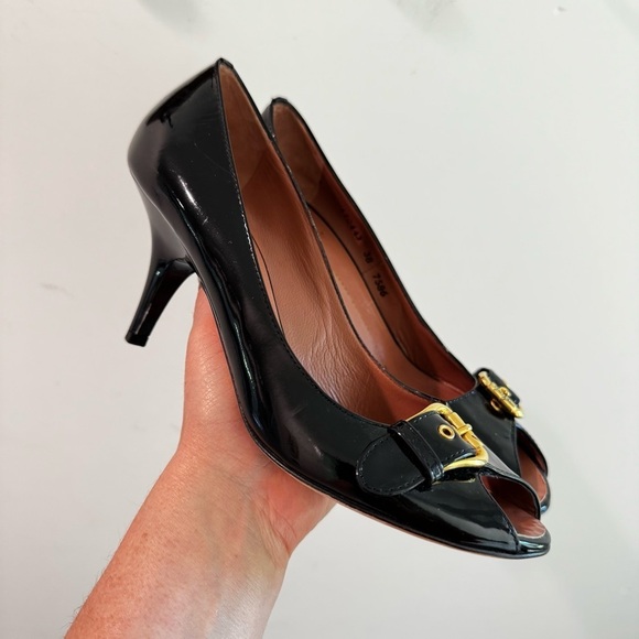Giuseppe Zanotti Black Patent Leather Peep Toe Pumps Size 38.5 - Picture 6 of 15